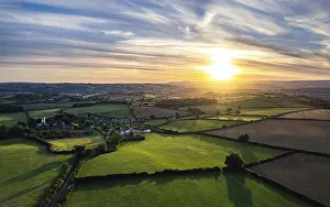 Sunset Over England Impressions: Sunset over Devon Fields from a drone