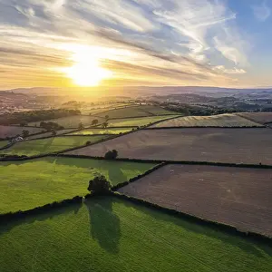 Drone Photography Devon Impressions: Sunset over Devon Fields from a drone