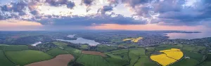 Aerial Photography England Impressions: Sunset over Devon Fields and Farmlands from a drone