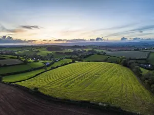 Sunset Over Farmland UK Impressions: Sunset over Fields and Farms, Devon