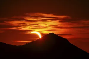 Berchtesgaden Area Landscape Impressions: Sunset in the mountains during a partial solar eclipse