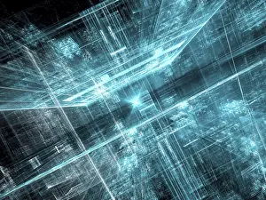 Futuristic Urban Design Impressions: Tech, sci-fi or virtual reality background with perspective - abstract computer-generated image