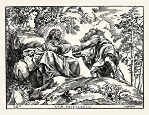 Historic Religious Texts Impressions: The Temptation of Christ by the Devil