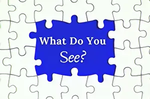 Blue Background Image Impressions: Text on missing jigsaw puzzle - What do you see