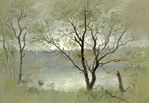Historic Painting Restoration Impressions: Two trees in the foreground framing the composition