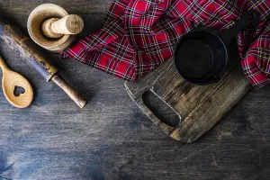 Rustic Kitchen Table Impressions: Useful kitchen cooking stuff on rustic table