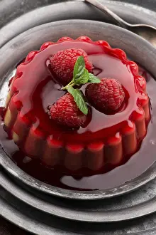 Vanilla Dessert Impressions: Vanilla pudding with raspberry and raspberry sauce