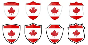 Canada Flag Impressions: Vertical Canada maple leaf flag in shield shape