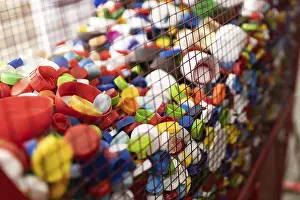 Urban Waste Management Impressions: A vibrant array of plastic caps