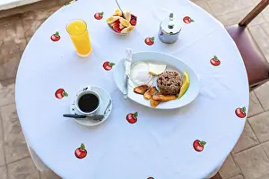 Breakfast Table Impressions: Top view of a breakfast served on the table