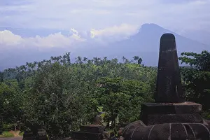 Indonesian Sacred Building Impressions: View of the Merapi volcano from the Borobudur temple complex