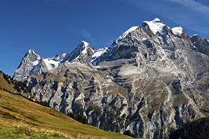 Swiss Alps Mountain Range Impressions: View of Mt. Eiger, Mt. Moench and Mt