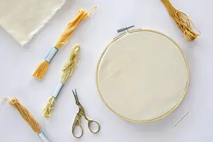 Antique Sewing Equipment Impressions: Top view sewing thread scissors