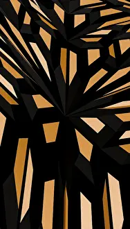 Contemporary Decorative Item Impressions: A visually captivating 3D render featuring a complex geometric pattern in black and gold for a modern