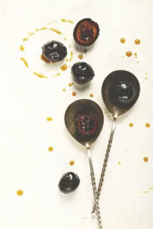Deserted Breakfast Table Impressions: Walnut jam, on the table, top view