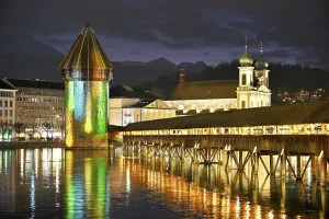 Lucerne Light Installation Impressions: Wassertum with light installation