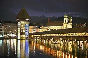 Central Europe Cityscape Impressions: Wassertum with light installation