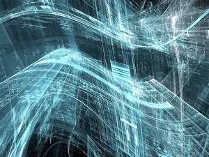 Art Numérique Impressions: Fond d'écran technologique ondulé avec grille.