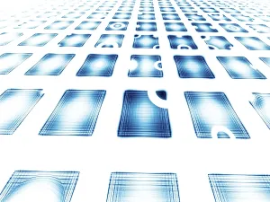 Electronic Computer Hardware Impressions: White and blue perspective background - computer-generated image