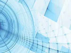 Computer Generated Image Impressions: White and blue technology background - computer-generated image