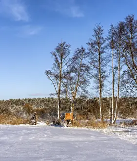 German Countryside Winter Scene Impressions: Winter landscape, fields and fields in Berlin Lubars