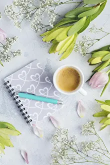 Office Work Station Setup Impressions: Workspace with diary, notebook