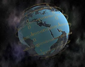Globalisation Concept Image Impressions: World globe and binary code