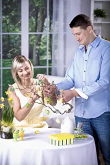 Holiday Home Decor Impressions: Young couple decorating for Easter