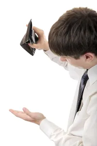 Empty Wallet Impressions: Young Man Checking Empty Wallet