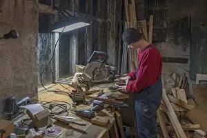 Young Man In Workshop Impressions: Young man at a Flex in his workshop