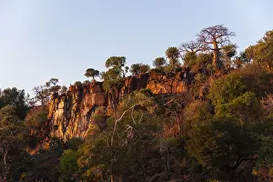 Low Angle Landscape Photography Impressions: Low angle view of cliffs, lined with trees including baobabs