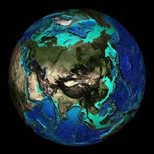 Himalaya Mountain Range Impressions: Topographical Map of Coordinates 45 N, 90 E